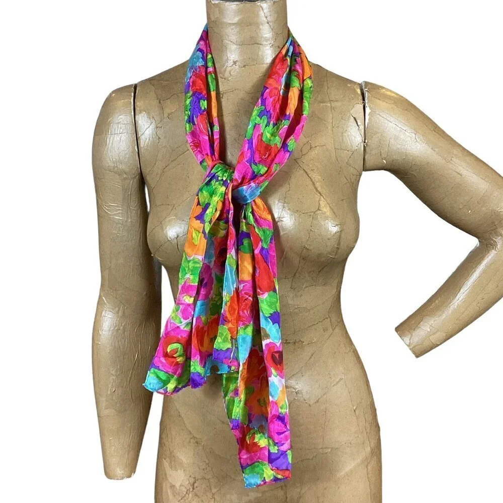 Liz Claiborne Silk Neck Scarf Colorful‎ Spring Floral Print 42P